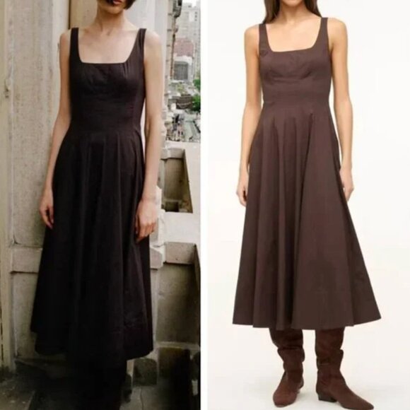 NEW STAUD Wells Midi Dress - Mahogany Cafe Brown Causal French Quiet Lux - Picture 1 of 10